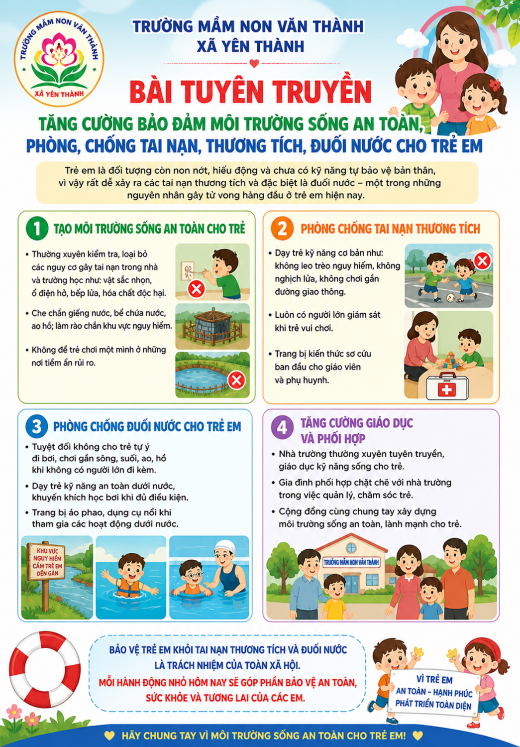 Tăng cường bảo đảm môi trường sống an toàn, phòng chống tai nạn thương tích, đuối nước cho trẻ em
